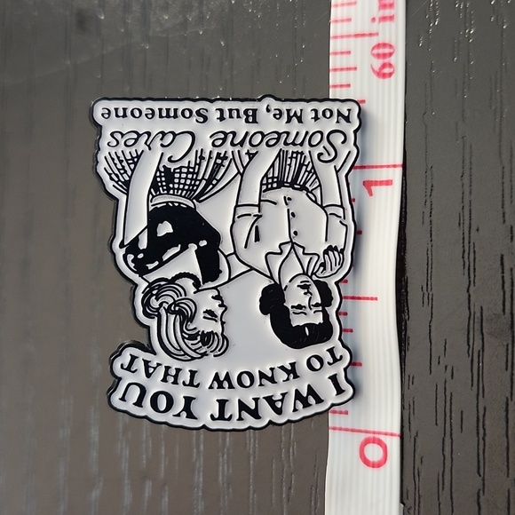 Funny "Someone Cares" Black and White Enamel Pin - Picture 3 of 4